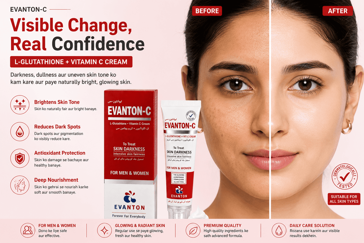 EVANTON-C Skin Brightening Cream L-Glutathione + Vitamin C Formula